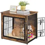 Yaheetech Hundekäfig Holz, Hundebox im Möbelstil, Haustierkäfig mit 2 Türen & Kissen, Moderne Hundehütte für kleine/mittelgrosse Hunde bis zu 61 kg, 69x51x61 cm, Braun