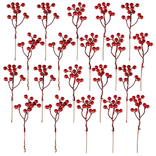 Fangoo 20 Pack 18cm Künstliche Rote Beeren für Weihnachtsbaum Deko Stechpalmenbeeren Zweige Dekorationen für Weihnachten Zuhause Holly Beeren für Handwerk Winter Urlaub Hochzeit Deko