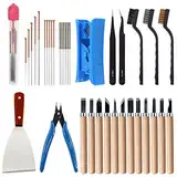 HAWKUNG 35 Stück 3D Druckerzubehör Tool Kit, 7 Größe Reinigung Nadeln, Pinzetten, Zangen, Schaber, Reinigungsbürsten, Clean Up Messer kommen für 3D Druckmodell Entfernen, Reinigung, Veredlung