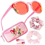 Disney Sonnenbrille Kinder Set mit Sonnenbrillen Etui, Scrunchies & Haargummis Mädchen (Rosa Prinzessinnen)