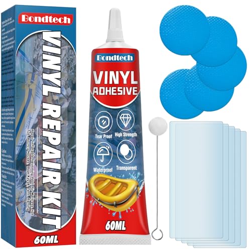 Bondtech Pool Reparaturset, Wasserdicht Pool Flicken, Transparentes Poolfolie Reparaturset für Pool, Luftmatratze, Schlauchboot, Kajak, Schwimmring und Mehr Hüpfburgen (60 ml) Vinyl Adhesive