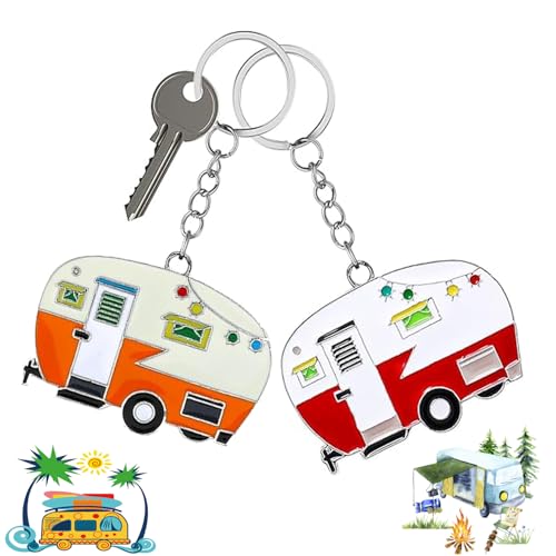 TJYAEKLTD Wohnwagen Schlüsselanhänger für Camping Liebhaber - 2 Stück Geschenk für Wohnmobil Reisen Camping Souvenirs (Rot+Orange)