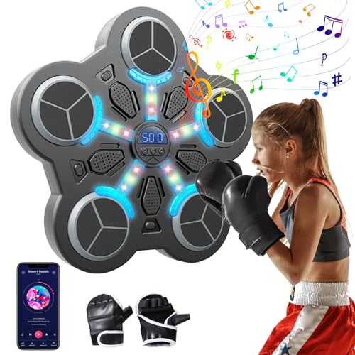 Music Boxing Machine mit Boxhandschuhen, LED Elektronische Musik Boxing Machine, 3 Geschwindigkeiten,Unterstützt Bluetooth,Musik-Boxmaschine, Geschenk Für Kinder Exercise (B)