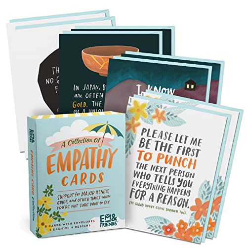 Em & Friends Empathie-Karten, Box mit 8 verschiedenen Trauerkarten, Verlust & Denken an Sie Karten & Genesung bald Geschenke für Frauen (Box mit 8 verschiedenen Karten, 2 je 4 Stilen)