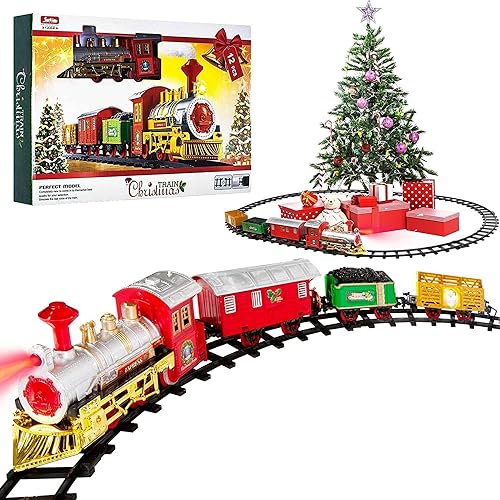 Weihnachtszug-Set,Zug unter dem Christmas Tree hat realistische Klänge und Lichter,Interessante Weihnachtsdeko Batteriebetrieben,weihnachtszug um den Baum