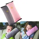 2 Stück Gurtpolster Schlafkissen Nackenstütze für Kinder, Auto Sicherheitsgurt Autositz Kopfkissen Gürtel Pillow Schulterschutz (Grau & Rosa)