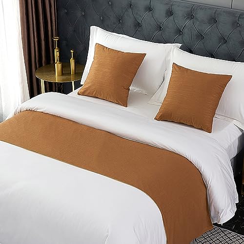 TTiiLoe Bettläufer für Fußbett, Dekor-Bettbezug, einfarbige Tagesdecke, Bettschal, Handtuchschutz für Hotel, Schlafzimmer, Braun, 50 x 240 cm für 1,8 m Bett