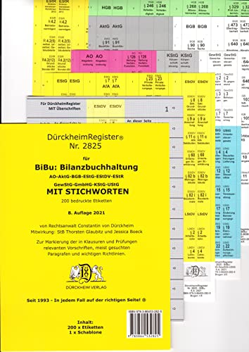 DürckheimRegister® BiBu-BILANZSTEUERRECHT für deine AO-AktG-BGB-EStG-EStR-KStG-UStG-GmbHG-HGB-UmwG mit Stichworten: 268 Stk. ... In jedem Fall auf der ... In jedem Fall auf der richtigen Seite®s der a