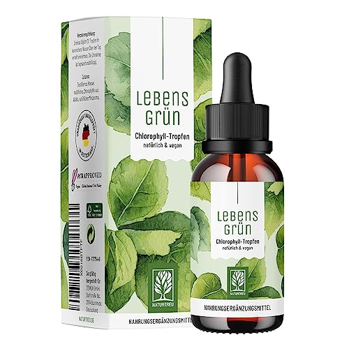 Lebensgrün Chlorophyll flüssig aus Alfalfa - 50ml - 200mg liquid Chlorophyll je Tagesdosis - Tropfen als Alternative zu Tabletten, Vegan