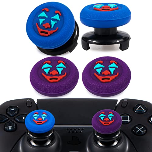 Playrealm FPS Thumbstick Extender &Textur Gummi Silikon Griffabdeckung Thumb Grip Aufsätze 4 Sätze für PS5 Dualsenese & PS4 Controller(Joker Blau+Lila)