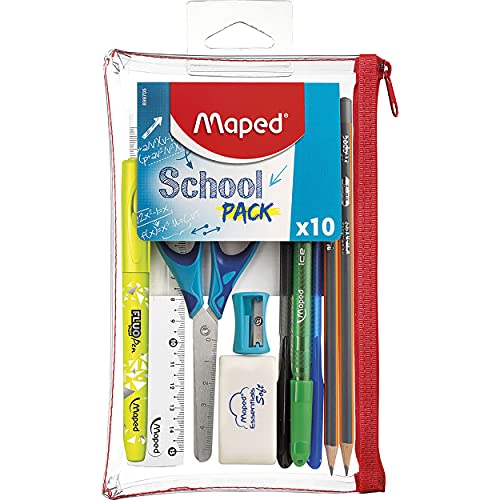 Maped - Schüler-Set gefülltes Etui SCHOOL PACK - 10-tlg. - transparent