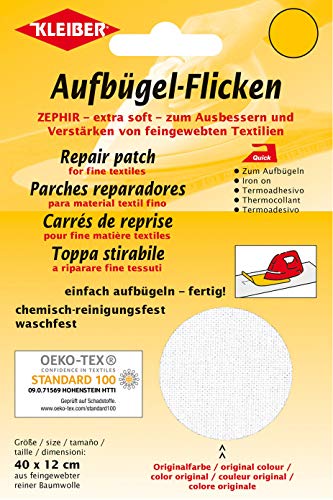 Kleiber + Co.GmbH Aufbügel-Flicken Zephir, weiß, ca. 40 cm x 12 cm