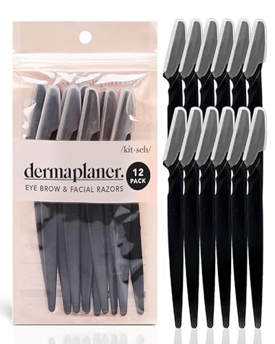 Kitsch Dermaplaning Tool - Face Razors for Women | Eyebrow Razor & Face Shaver for Women | Facial Hair Removal for Women | Dermaplane Razor for Women Face, 12 pc (Black)
