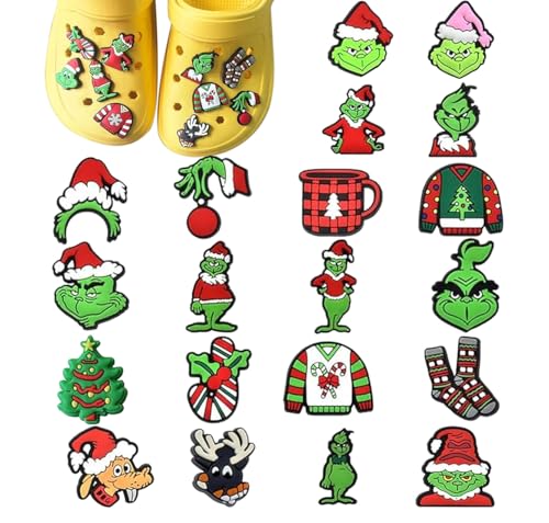 Guidre 20 Pcs Weihnachten Kinder Schuh-Grinch Charms Cartoon Schuh Charms Schuh-Charm für Kinder Cartoon Schuh Dekoration PVC Shoe Charms für Kinder Clogs Armband-Charms für Kleinkinder