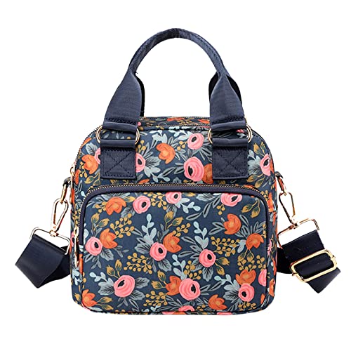 Lässige Nylon-Blumen-Umhängetasche für Frauen, Umhängetasche, Messenger-Taschen, Reisehandtaschen mit verstellbarem Riemen, wasserdicht Nähunterlage Mit Taschen (H, One Size)