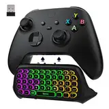 MoKo RGB Hinterlicht Tastatur für Xbox One Controller, Xbox Serie X/S, Drahtlos Chatpad Tastatur mit 2,4G Empfänger & 3,5mm Audio Jack, Mini Game Tastatur für Xbox One/One S/Elite/2 Zubehör, Schwarz