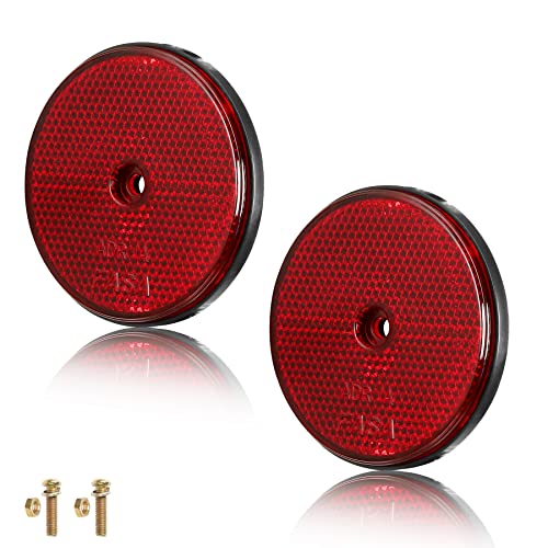 AGRISHOP 2X Rot Anhänge Runde Reflektoren,Anschrauben,Ø71 mm,Anhänger Reflektoren Rund, Katzenauge für Hänger Wohnwagen Pfosten LKW,Sicherheits Reflektor für Anhänger(Runde/Anschrauben/2Stück)