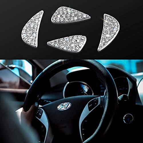 Bling Bling Auto Lenkrad Dekoration Innenzubehör Diamant Aufkleber Lenkrad Logo Strass DIY Lenkrad Abziehbilder Abdeckung für Auto Dekoration (Kompatibel mit Hyundai)