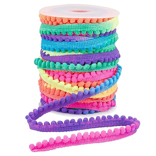 PH PandaHall 22.8m Regenbogen Pom Pom Besatz 11 mm Breiter Kugelfransenbesatz Quastenbesatz Nähen Spitzenband Mit 4mm Pompons Für Zuhause Vorhang Kissen Kleidung DIY Basteln Party Dekoration