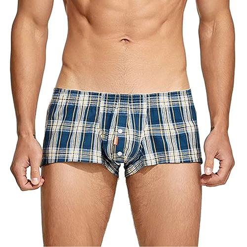 Klein Unterhosen Herren kariert, bequemer Bund, lässige Unterwäsche, Laute Hosen (Blau,M)