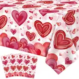 4 Pack Valentinstag Tischdecke Valentinstag Liebe Herz Tischdecke für Rechteck 51 x 86in wasserdicht Kunststoff Tischdecke für Valentinstag Party Supplies, Muttertag Dekoration (pinkwhite)