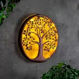 Spetebo LED Solar Wanddeko BAUM antik bronze - 40 cm - Metall Wand Bild warm weiß beleuchtet - Garten Deko Beleuchtung Terrasse Balkon Dekoration