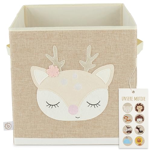 Bieco Aufbewahrungsbox Kinder | Reh Ella Motiv ca. 36L faltbar | Süße Spielzeug Kiste für Kallax Regal | Aufbewahrungsbox 33x33x33 | Boxen für Aufbewahrung | Storage Korb