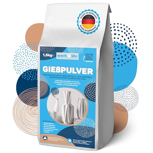 Gießpulver weiß 1,5kg - Premium Gips zum Gießen - Reliefgießpulver weiß aus hochwertigem Alabaster Gips - Vielseitig einsetzbare Gießmasse für Silikonformen - Alabastergips zum Gießen