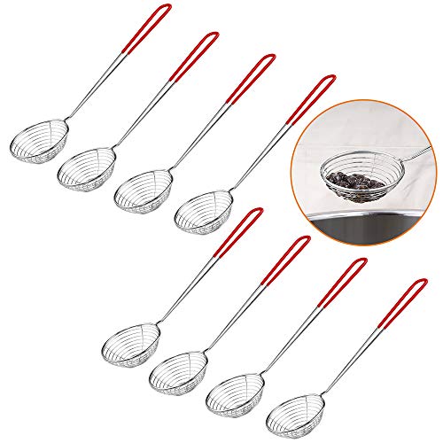 Heqishun 8 Stück Fondue Sieb Edelstahl Küchensieb mit Griffen Feinmaschig Küchensieb Schöpflöffel Sieb aus Rostfreiem Edelstahl SCHAUMLÖFFEL für Garen von Gemüse Pilzen Fleisch Fisch