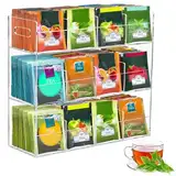 Teebeutel Organizer Stehend,Teebox aus Acryl mit 12 Staufächern,Teebeutelorganizer Teebeutelhalter fasst 216 Teebeutel,Teebeutel Aufbewahrung Teeaufbewahrung für Zuhause,Büro,Café für Kaffee,Zucker