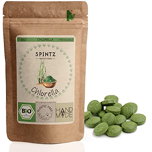 SPINTZ® 200 Stk. Chlorella Bio Presslinge 100% kontrolliert biologischer Anbau | Vegane Tabletten 500mg/Tab | Plastikfrei und nachhaltig verpackte