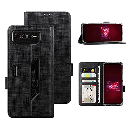 Foluu Handyhülle für Asus ROG Phone 6 Hülle, Brieftaschen-Hülle [Premium Leder] [Standfunktion] [Kartenfach] [Magnetverschluss] TPU Bumper Stoßfeste Klapphüllen für Asus ROG Phone 6 2022 (Schwarz)