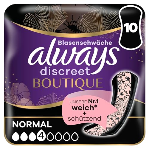 Always Discreet Boutique Inkontinenzeinlagen Normal (10 Binden) diskreter & sicherer Schutz im femininen Design bei Blasenschwäche, geruchsneutralisierend