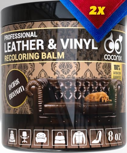 Coconix Leather Recoloring Balm Dunkelbraun - Färben, Erneuern, Reparieren und Wiederherstellen von Alten, verblassten, rissigen, schälenden und abgenutzten Leder- und Vinyl-Sofas, Boots-, Autositzen