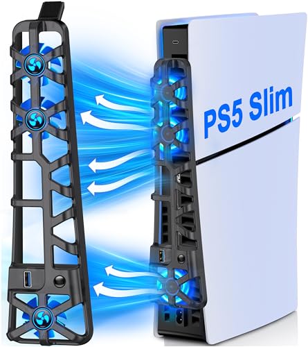 ALEEMTRY PS5 Zubehör, PS5 Lüfter mit 3 Windgeschwindigkeiten, PS5 Lüfter Kühler mit USB-Ladeanschluss/LED-Licht für PS5 Slim Disc und Digital Edition Konsole