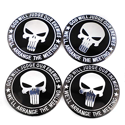 SGW Felgendeckel Aufkleber, 4 Stück, Punisher Skull Wheel Nabenkappen Center Cover Emblem Badge, 56 mm, schwarz, Acrylnitril-Butadien-Styrol