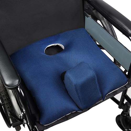 REAQER Rollstuhl-Keilkissen mit Sicherheitsgurten, rutschfeste Rollstuhlkissen für Senioren, Positionierung, Druckentlastung und Sturzprävention, Blau