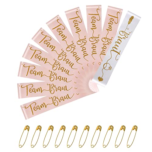 Aomig JGA Schärpe, 10 Stück Bride Schärpen Team Bride Schärpe, JGA Deko Schärpe Set, Rose-Gold-Schrift Bachelorette JGA Accessoires Frauen für Junggesellinnenabschied Frauen