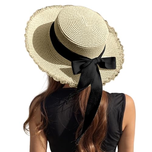 Outdoor Kopfbedeckung Sommer Sonnenhut mit breiter Krempe für Damen und Herren, atmungsaktiver Strandhut aus Stroh, lässige Sonnenschutzkappe im Freien Sonnenhut Größe 49 (BG2, One Size)