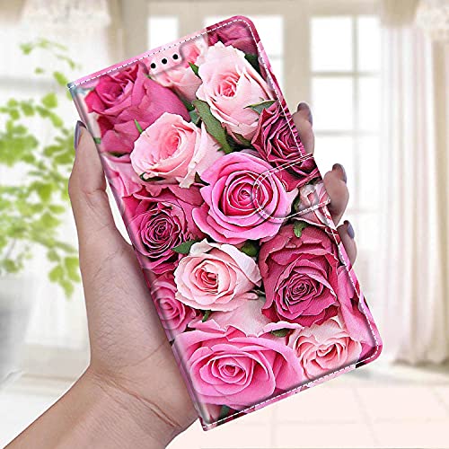 Nadoli Handyhülle für Samsung Galaxy S22 Ultra,Bunt Bemalt [Rosa Rose] Lanyard PU Leder Standfunktion Magnetverschluss Brieftasche Hülle Schutzhülle Etui