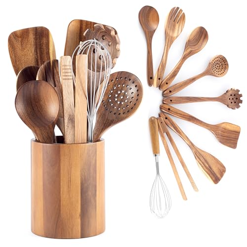 Hanseküche Küchenhelfer-Set aus Holz, 9-teilig - Grillzange, Schneebesen, Pfannenwender, Holzlöffel und Nudelschöpfer