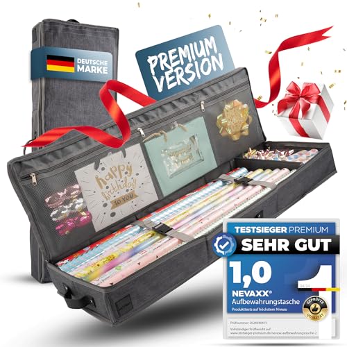 neVaxx® -Premium Aufbewahrungstasche für Geschenkpapier-wasserdichtes 600D Oxford-Geschenkpapier aufbewahrung-Geschenkpapierrollen Organizer Dunkelgrau-90x30x12cm