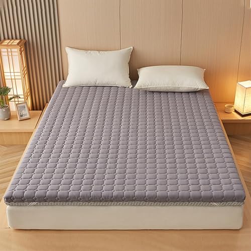 Rutschfeste Queen-Matratzenauflage aus Memory-Schaum, weich, atmungsaktiv, Mikrofaser-Schutz mit abnehmbarem grauem Bezug, hochdichtes Memory-Schaum-Pad (150 x 200 cm)