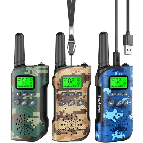 Inspireyes Walkie Talkie Kinder Aufladbar, 48 Stunden Arbeitszeit, Geschenke für Jungen Mädchen, Outdoor Wandern Camping, Geschenk für Jungen im Alter von 8–12 Jahren, 3–5 Mädchen, 3er Set Tarnfarben