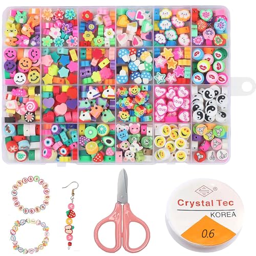 Catelves 240 Stück Weiche Keramik Perlen Set Beads for Bracelets, 24-Stile Animal Devil's Eye Cartoon Armband Perlen, Mädchen DIY Friendship Bracelet Kit, Perlen Armbänder Selber Machen/Ohrringe Beads