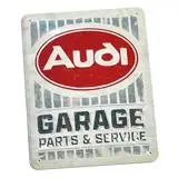 Audi A8-8973 Blechschild Pflaume Oval Logo GARAGE Schriftzug 3D-Prägung Schild, Größe: 20x15cm