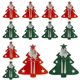 Vordpe 12 Stück Weihnachtsbaum Besteckhalter, Filz Besteckbeutel Weihnachten Gabeln Löffel Besteck Halter Taschen Weihnachten Tischdeko für Party Esstisch Deko