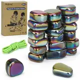 Wukong 20 Stück Bunt Hämatit Magnete Magnetisches Schachspiel, Irregulär Steine Magnete, Puzzle Magnetic Schachspiel Kühlschrank Magnete für Familientreffen Camping Büro Magnetisch Schach Spiel