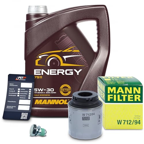 BBESTPRICE Inspektionspaket Ölwechsel Filterset 1x MANN-FILTER Ölfilter 1x MANNOL 5W-30 ENERGY 5L, 1x Ölablassschraube mit Dichtring, 1x MANNOL Ölwechselanhänger