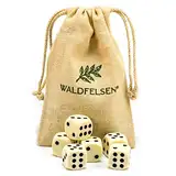 Waldfelsen 6, 12, 20, 30 oder 50 hochqualitative Würfel Standardgröße 16 mm Acrylwürfel Knobel Spielwürfel Dice 6-seitig sechsseitig Spielzubehör Set mit Stoffbeutel (Elfenbeinfarben, 6 Stück)